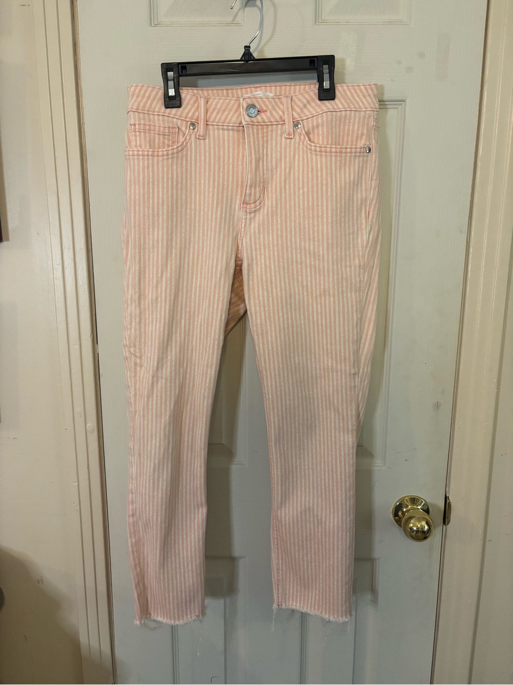 LC Lauren Conrad Pink and White Striped Cropped Jeans